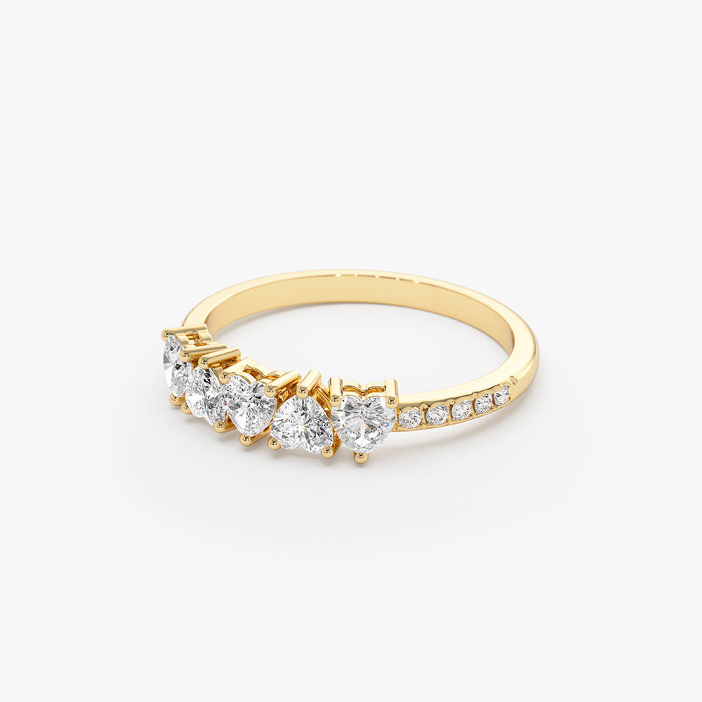 14k Heart Shaped Diamond Ring w/ Pave Diamonds - Geum Jewels