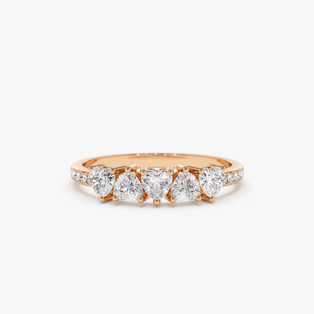 14k Heart Shaped Diamond Ring w/ Pave Diamonds - Geum Jewels