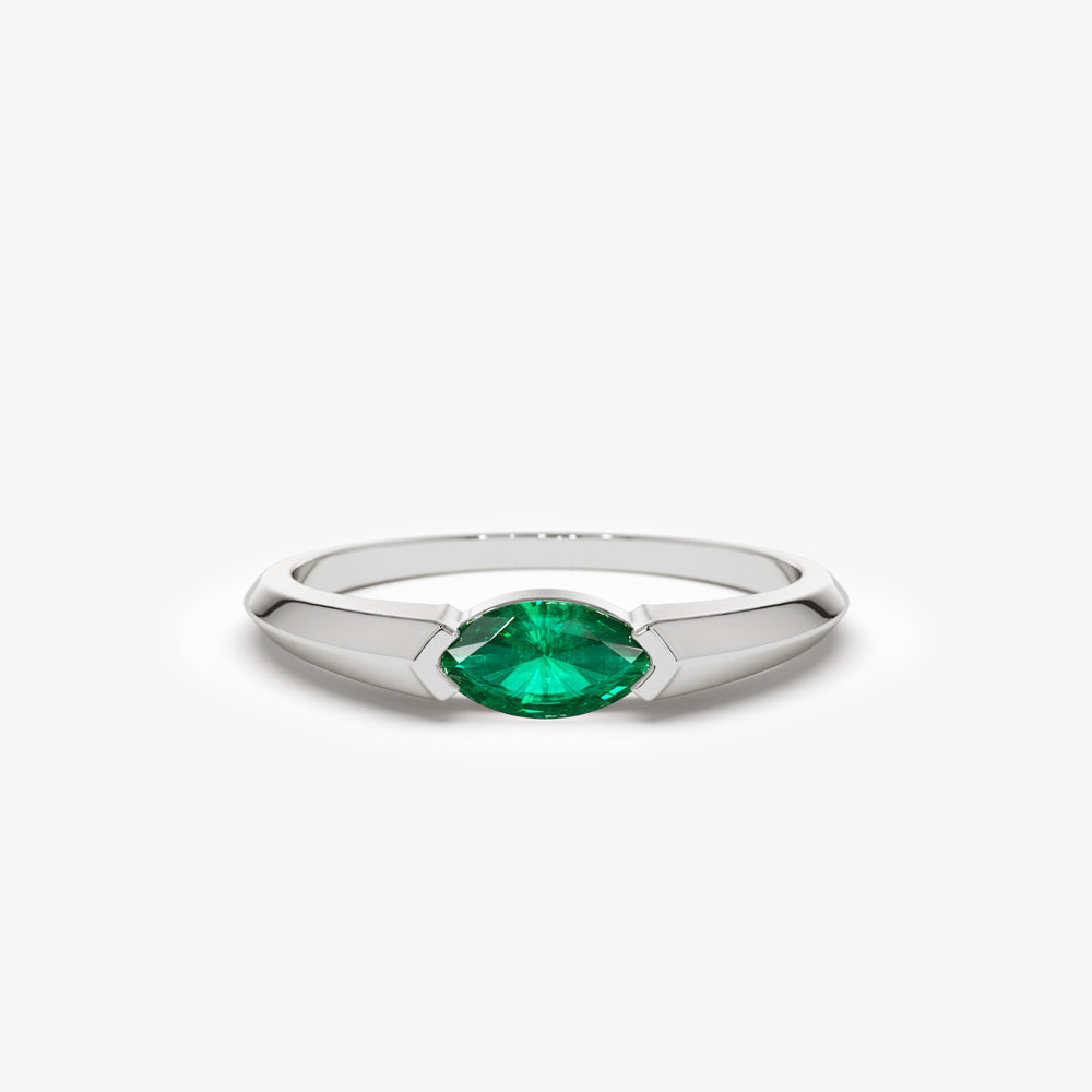 14K Horizontal Marquise Shape Natural Emerald Ring - Geum Jewels