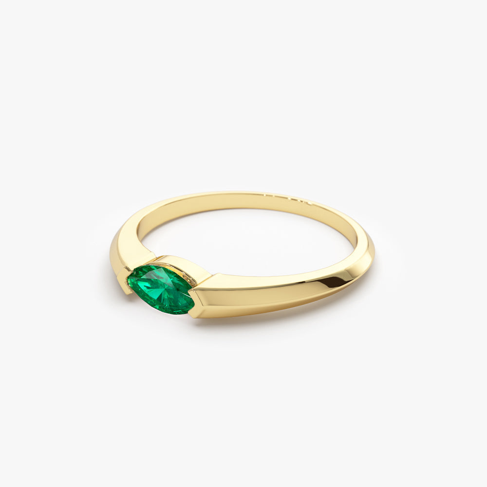 14K Horizontal Marquise Shape Natural Emerald Ring - Geum Jewels