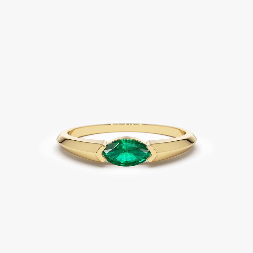 14K Horizontal Marquise Shape Natural Emerald Ring - Geum Jewels