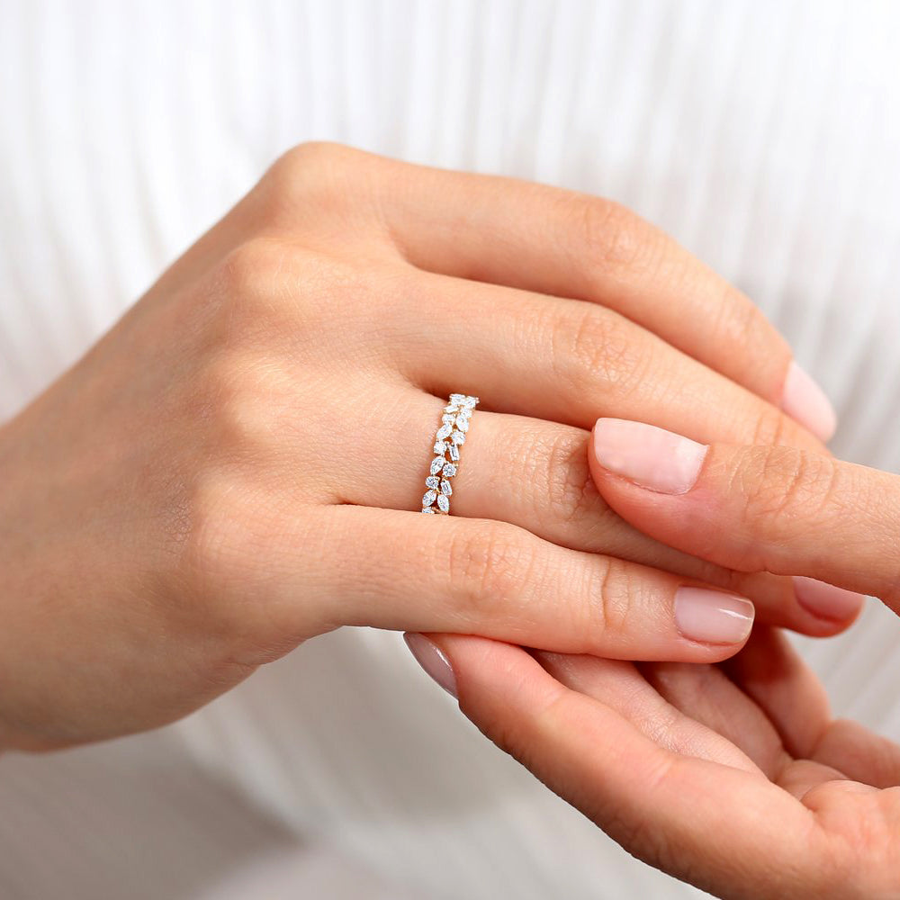 14K Marquise Baguette and Round Diamond Anniversary Band