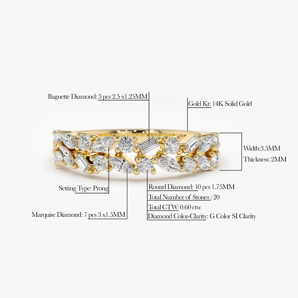 14K Marquise Baguette and Round Diamond Anniversary Band