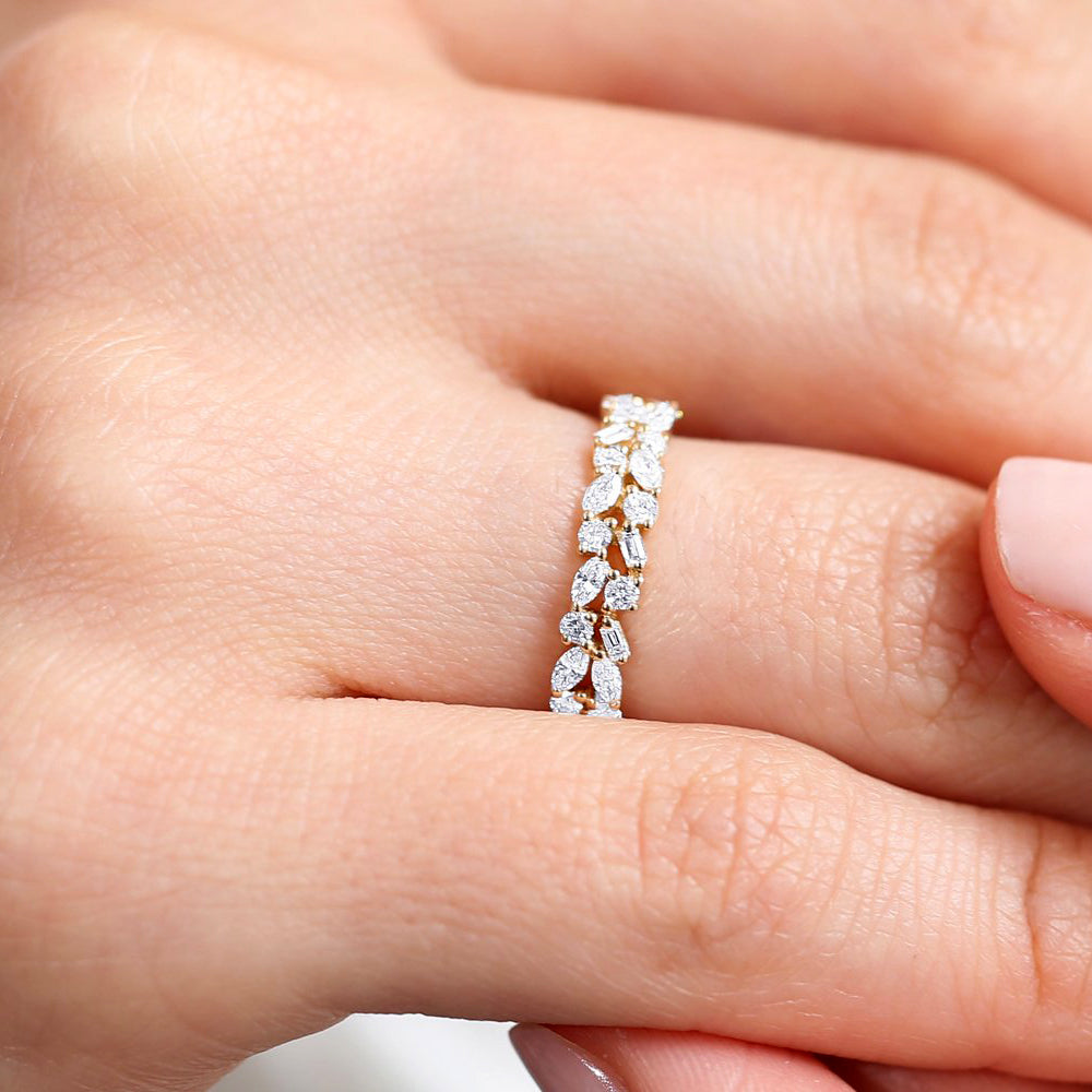14K Marquise Baguette and Round Diamond Anniversary Band