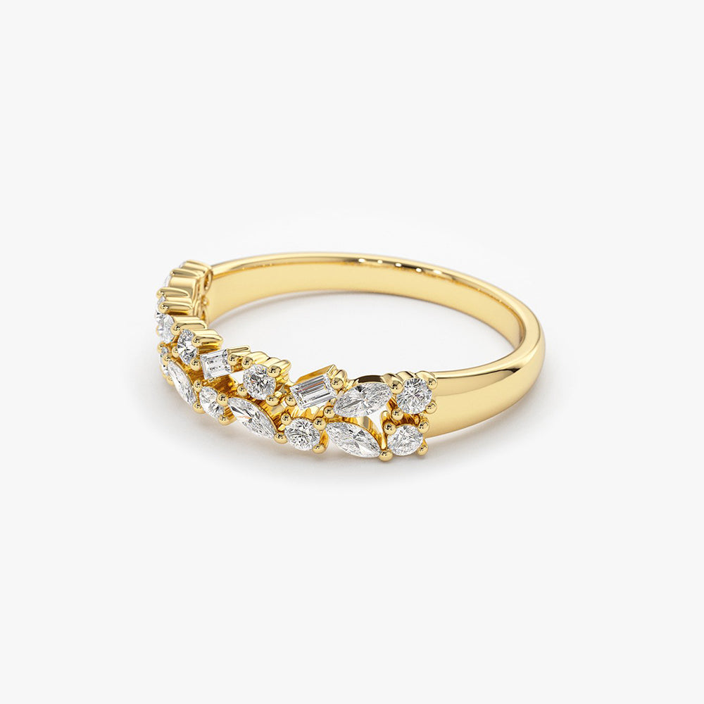 14K Marquise Baguette and Round Diamond Anniversary Band