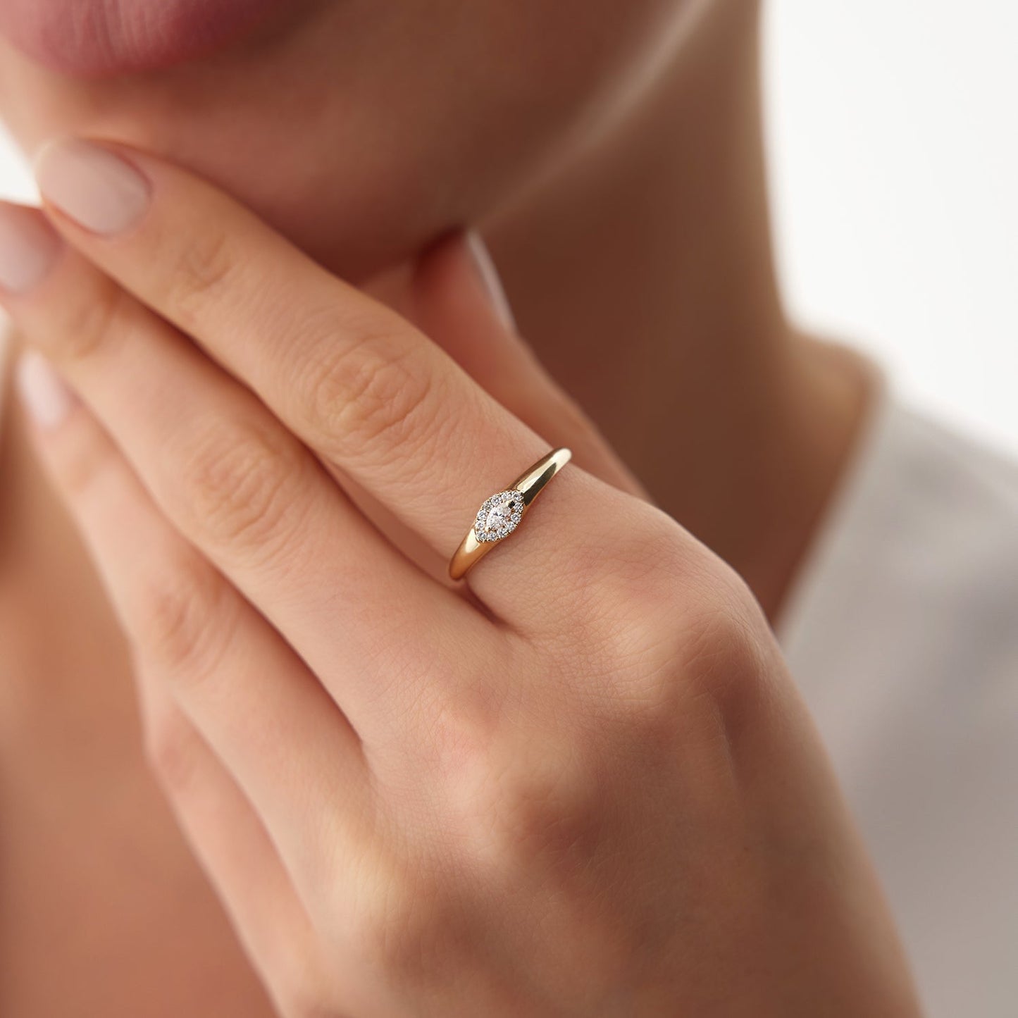 14K Marquise Diamond in Halo Setting Ring