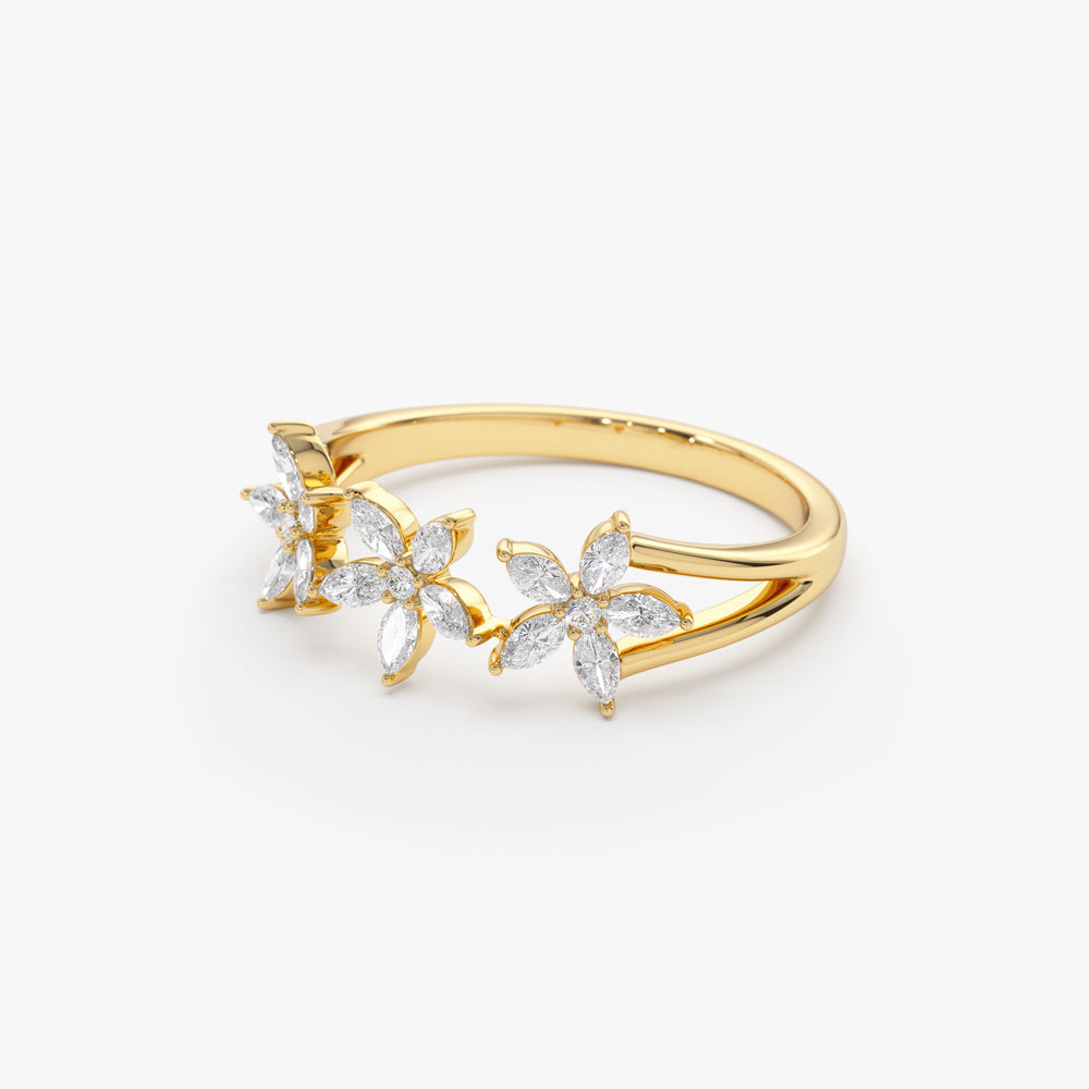 14k Marquise Diamond Multi-Flower Ring - Geum Jewels
