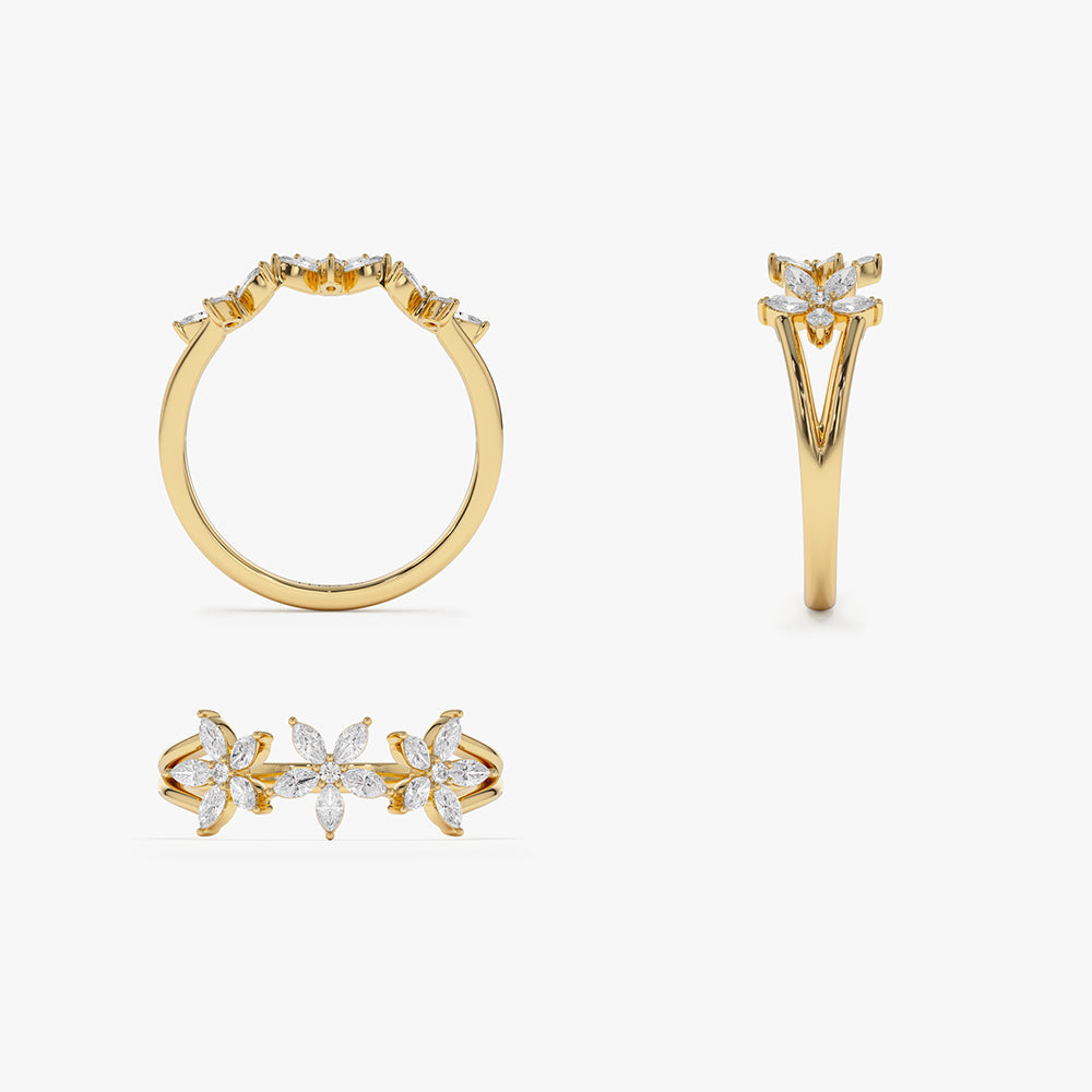 14k Marquise Diamond Multi-Flower Ring - Geum Jewels