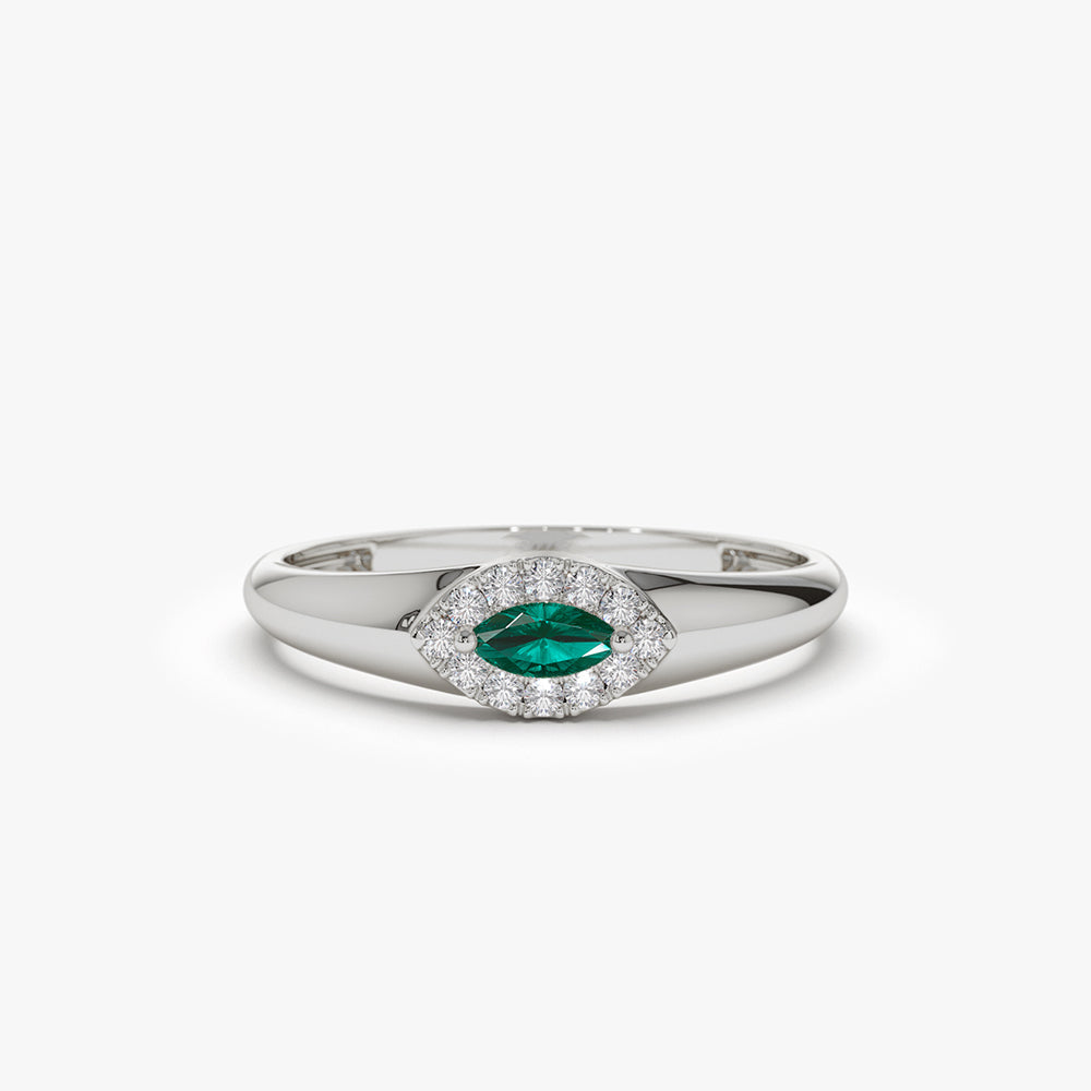 14k Marquise Emerald Ring in Halo Setting - Geum Jewels