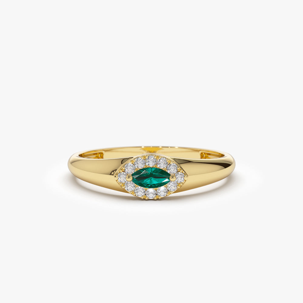 14k Marquise Emerald Ring in Halo Setting - Geum Jewels