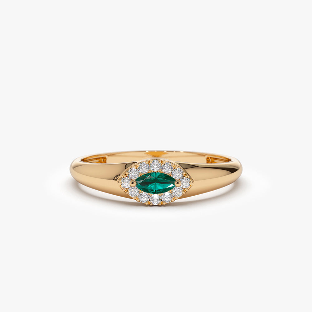 14k Marquise Emerald Ring in Halo Setting - Geum Jewels