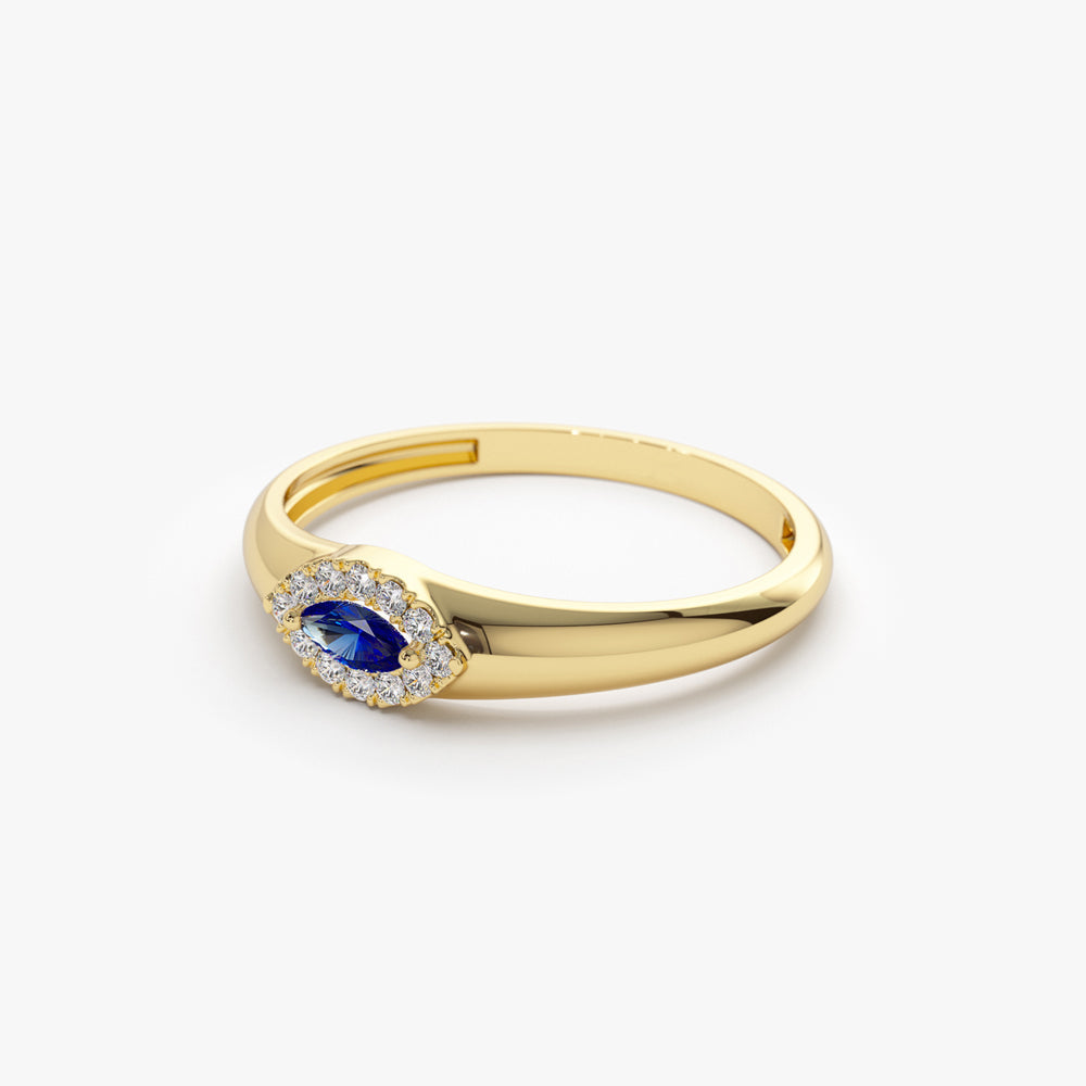 14k Marquise Sapphire Ring in Halo Setting - Geum Jewels