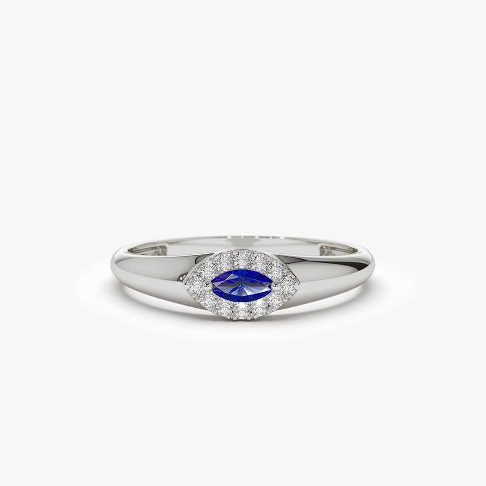 14k Marquise Sapphire Ring in Halo Setting - Geum Jewels