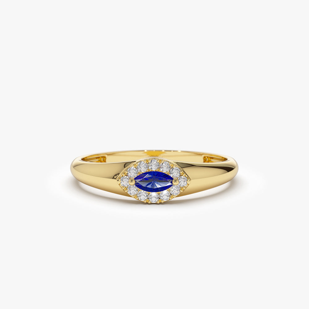 14k Marquise Sapphire Ring in Halo Setting - Geum Jewels