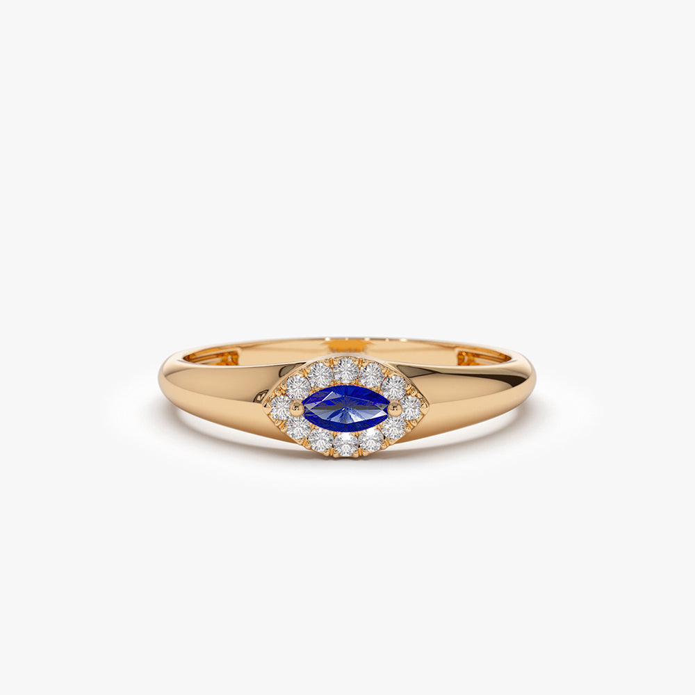 14k Marquise Sapphire Ring in Halo Setting - Geum Jewels