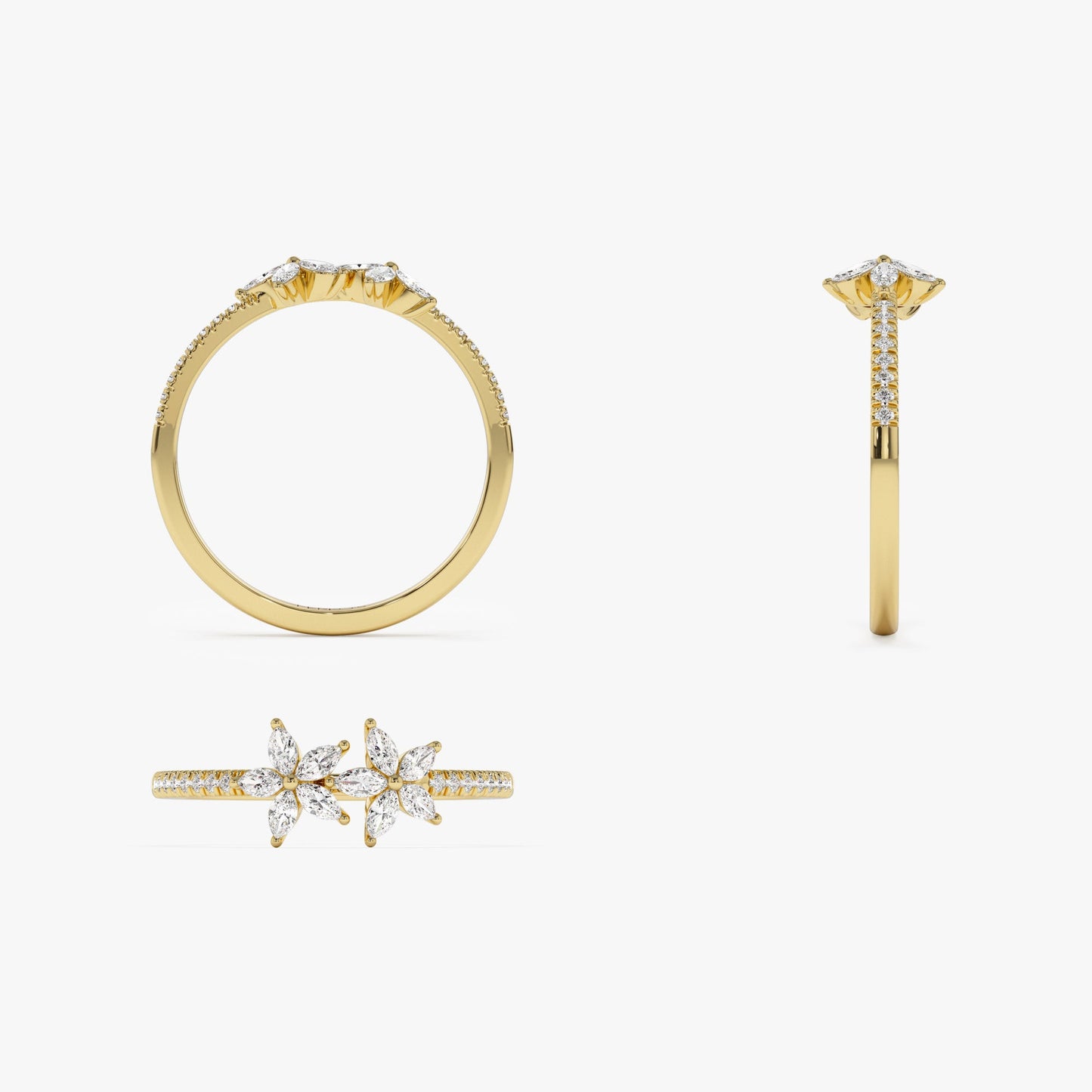 14k Marquise Shaped Diamond Flower Design Statement Ring