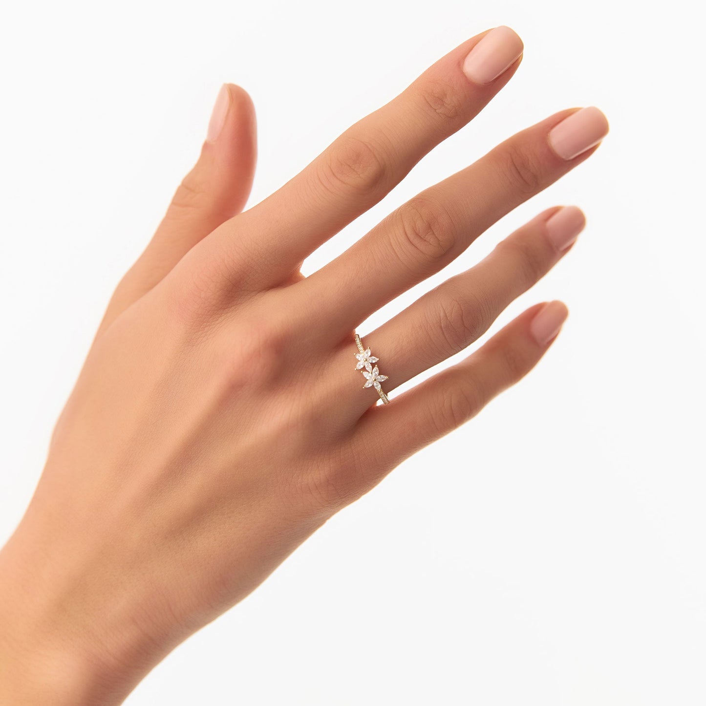 14k Marquise Shaped Diamond Flower Design Statement Ring