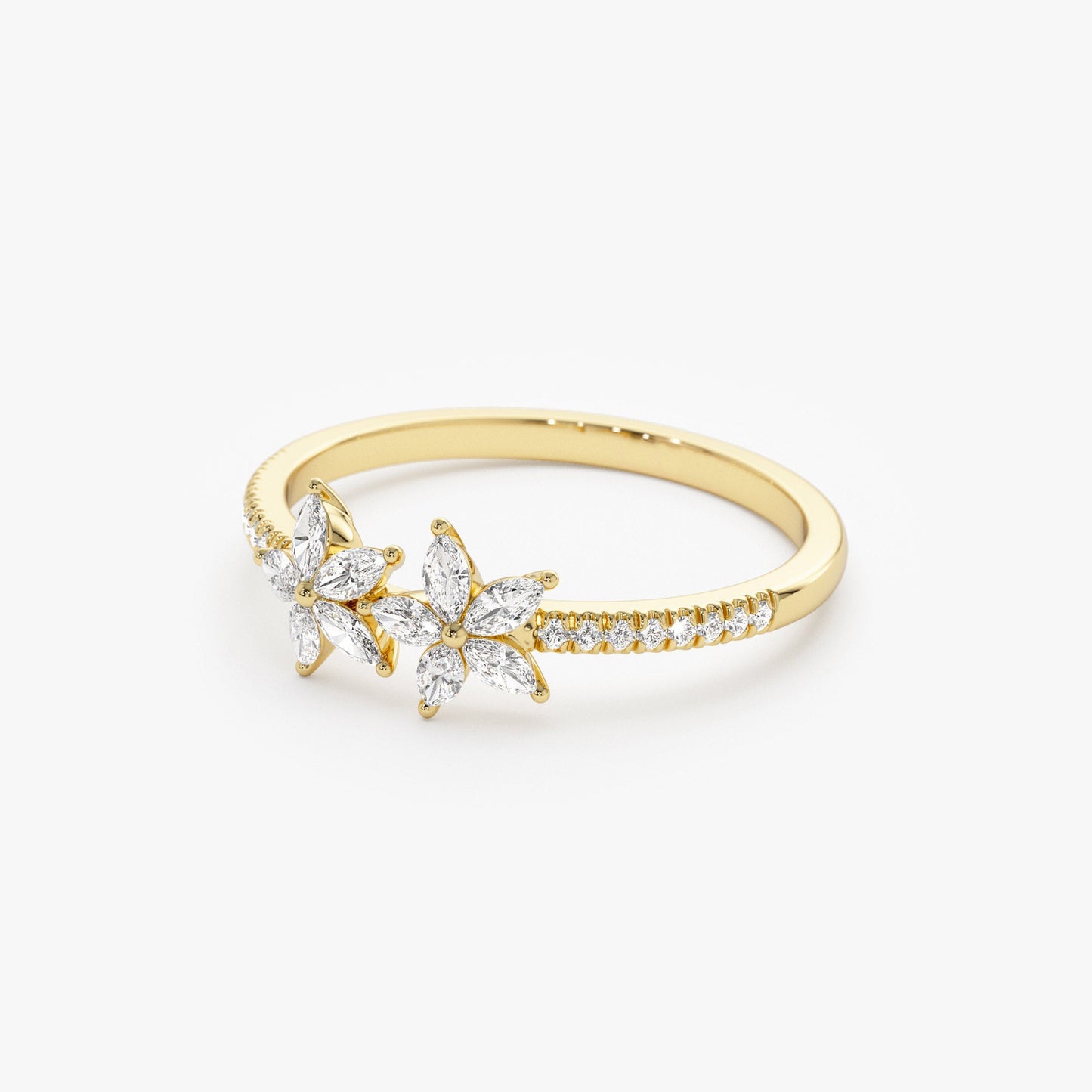 14k Marquise Shaped Diamond Flower Design Statement Ring - Geum Jewels