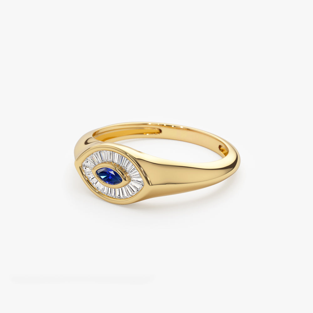 14k Marquise Shaped Sapphire and Baguette Diamond Ring - Geum Jewels
