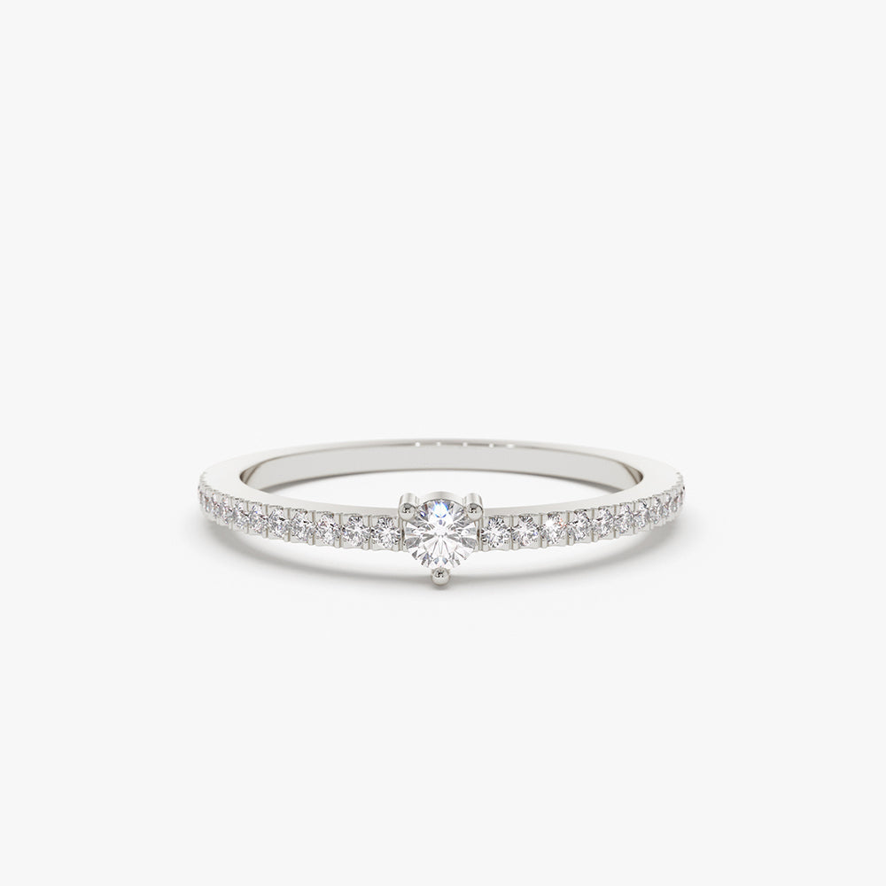 14k Minimalist Pave Diamond Stacking Ring - Geum Jewels