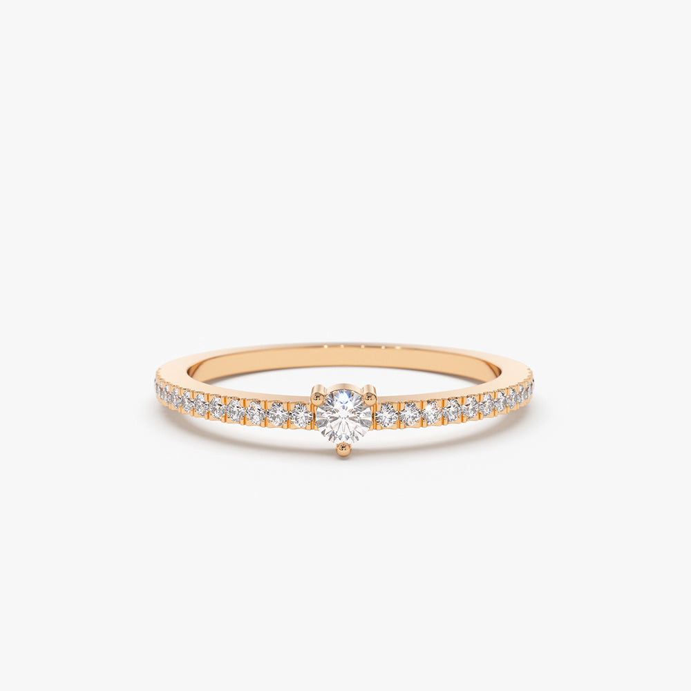 14k Minimalist Pave Diamond Stacking Ring - Geum Jewels