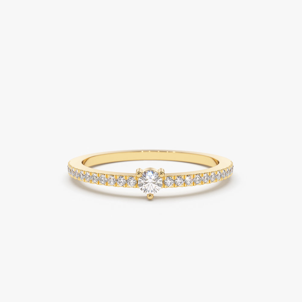 14k Minimalist Pave Diamond Stacking Ring - Geum Jewels