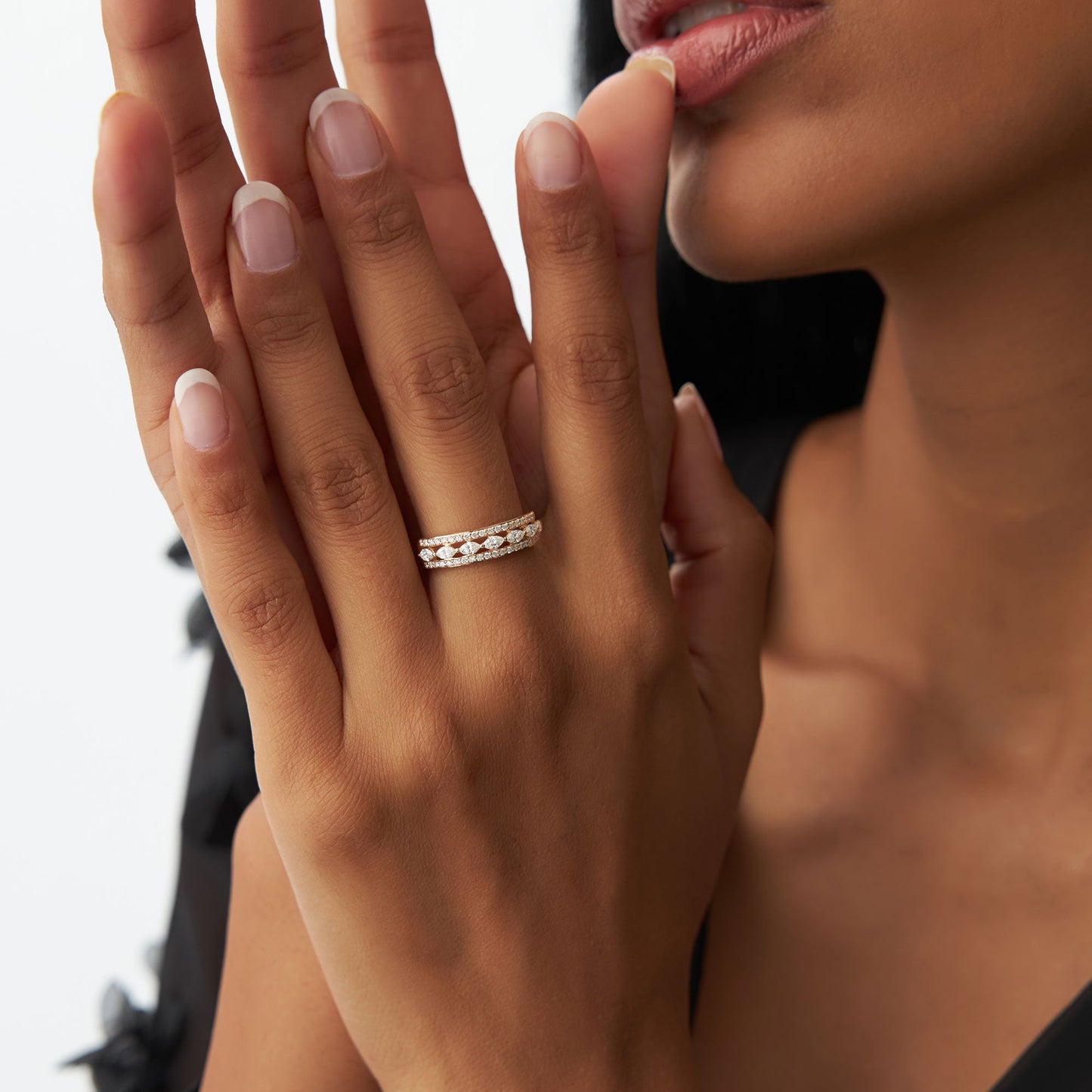 14K Multi-Band Marquise and Round Diamond Ring