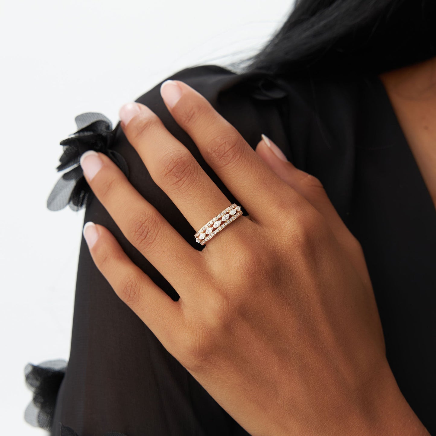 14K Multi-Band Marquise and Round Diamond Ring