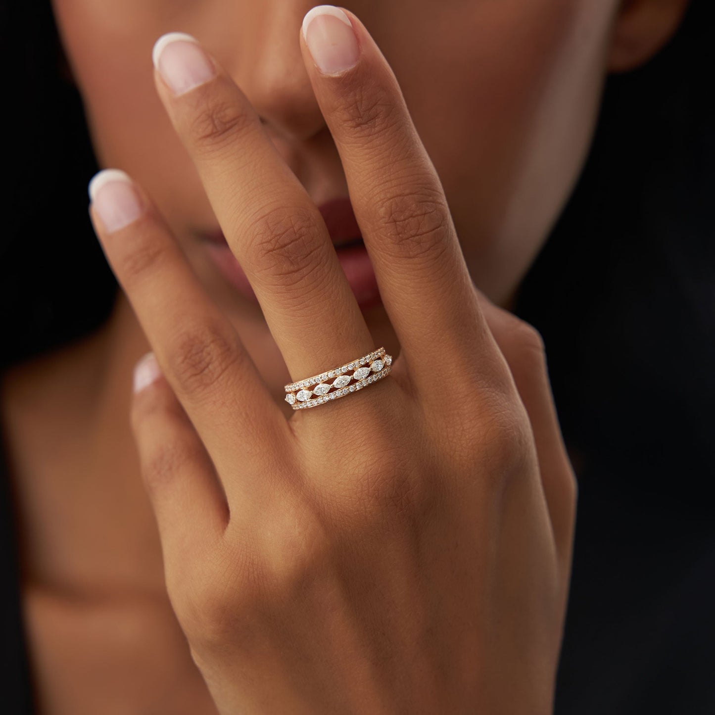 14K Multi-Band Marquise and Round Diamond Ring