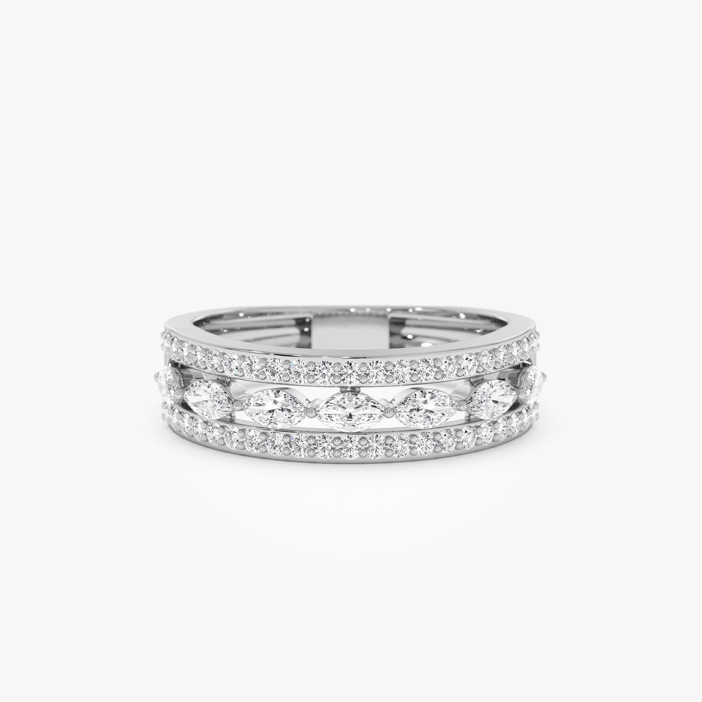 14K Multi-Band Marquise and Round Diamond Ring - Geum Jewels