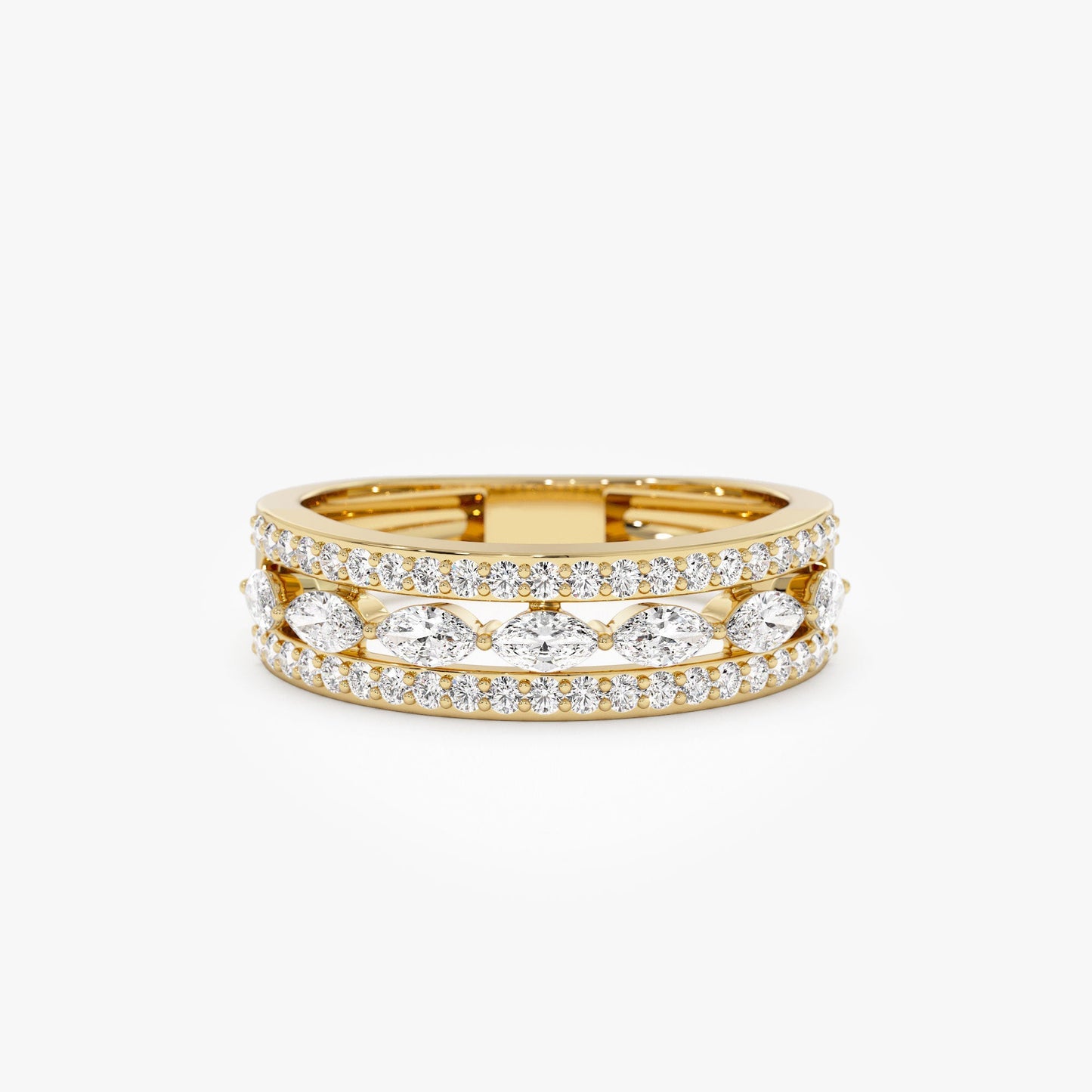 14K Multi-Band Marquise and Round Diamond Ring - Geum Jewels