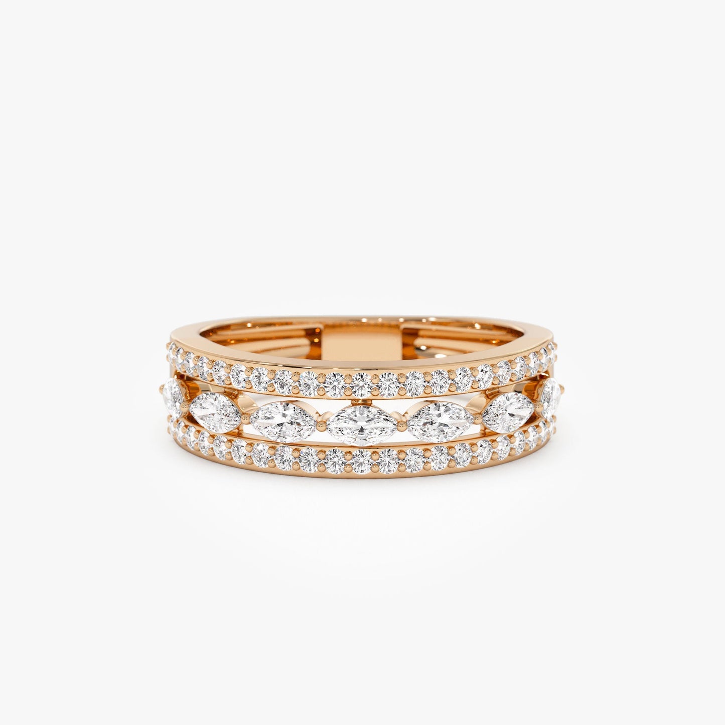 14K Multi-Band Marquise and Round Diamond Ring - Geum Jewels
