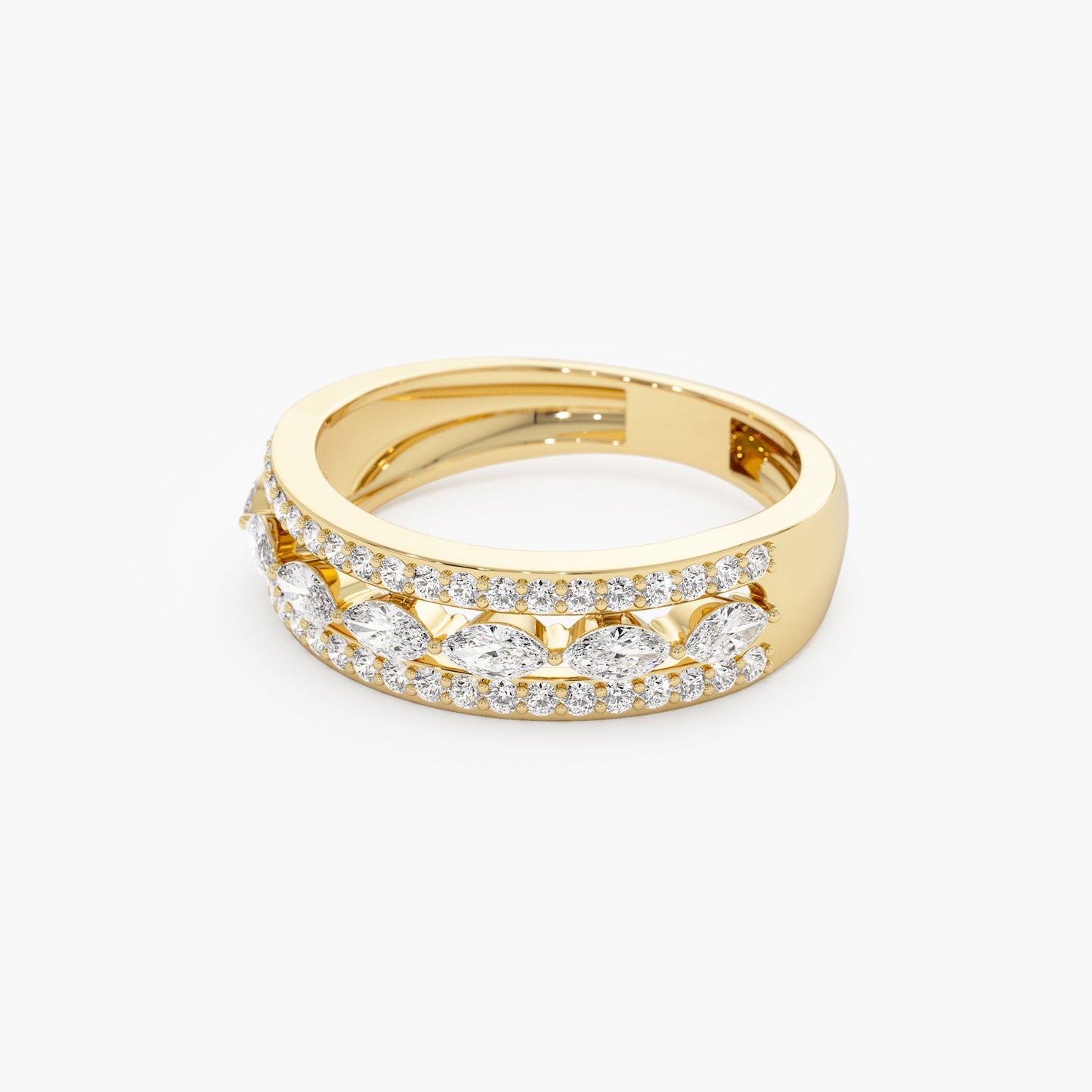 14K Multi-Band Marquise and Round Diamond Ring - Geum Jewels