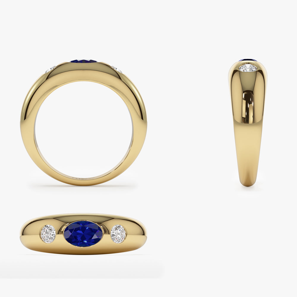 14k Oval Blue Sapphire with Round Diamonds Dome Ring