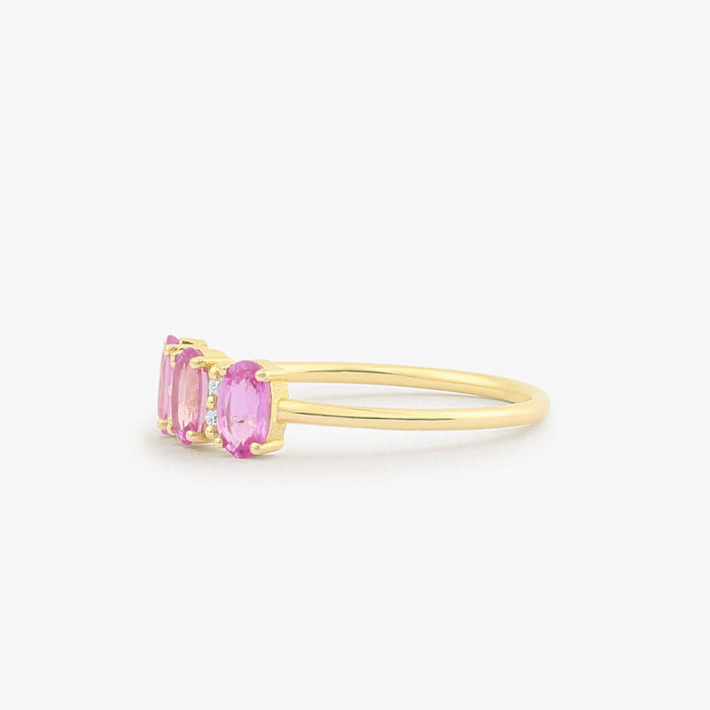 14k Oval Genuine Pink Sapphire and Diamond Ring