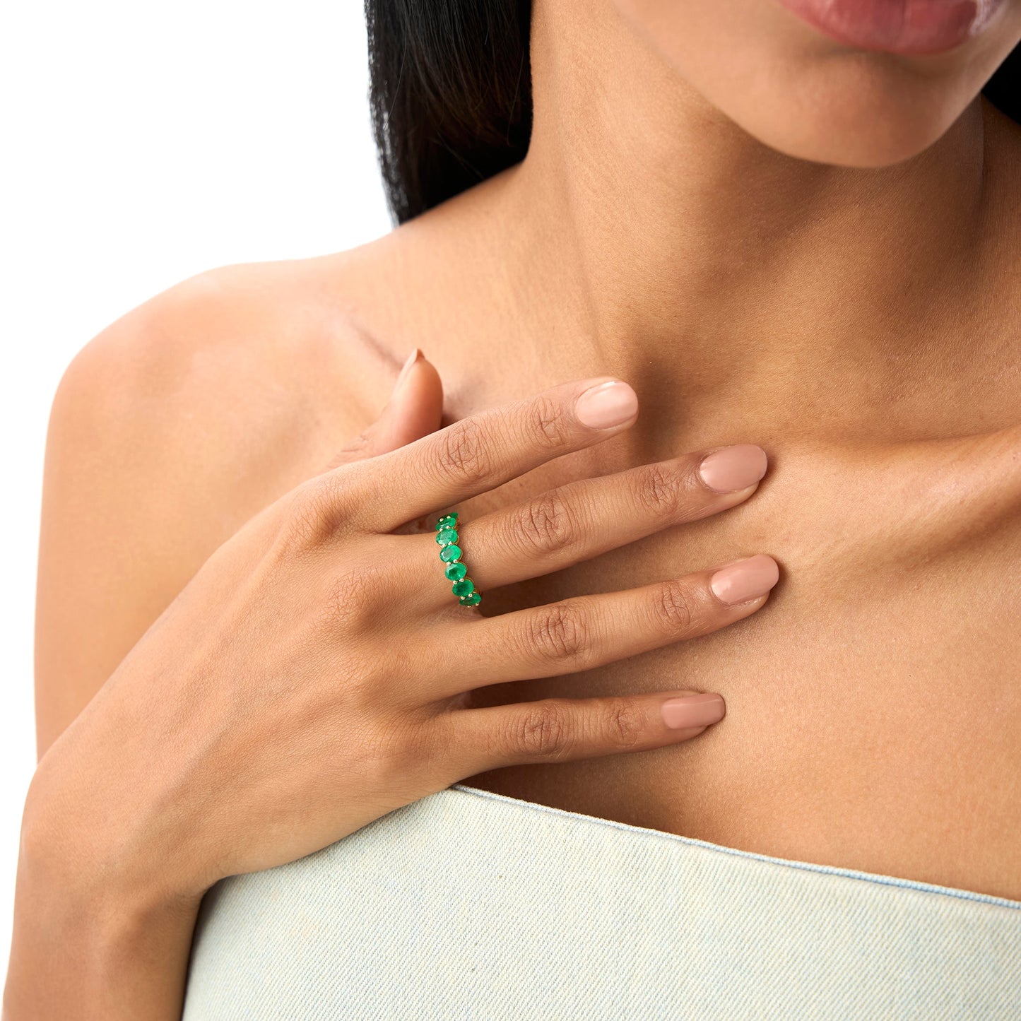 14k Oval Shaped Basket Setting Emerald Ring