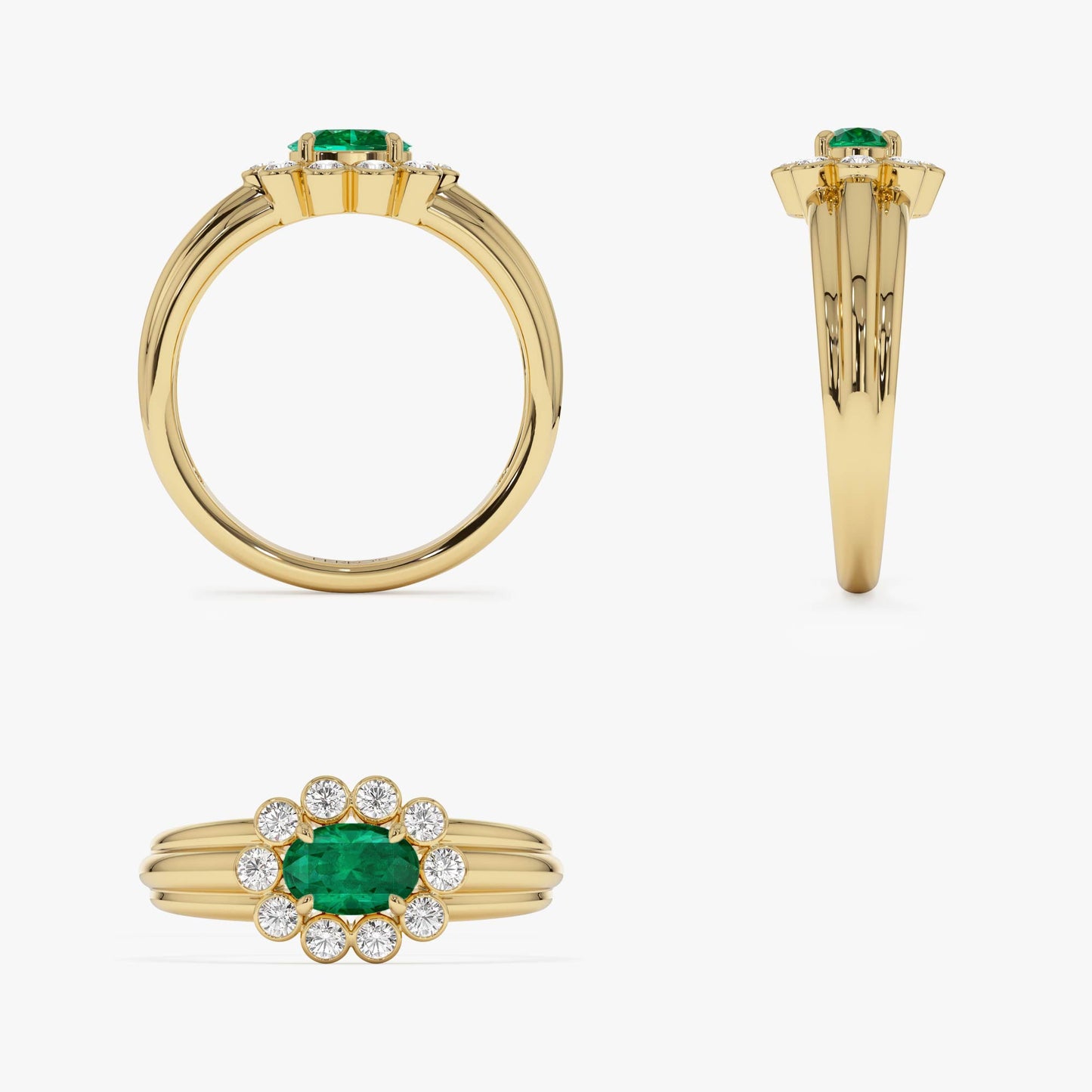 14k Oval Shaped Emerald with Bezel Hale Setting Ring