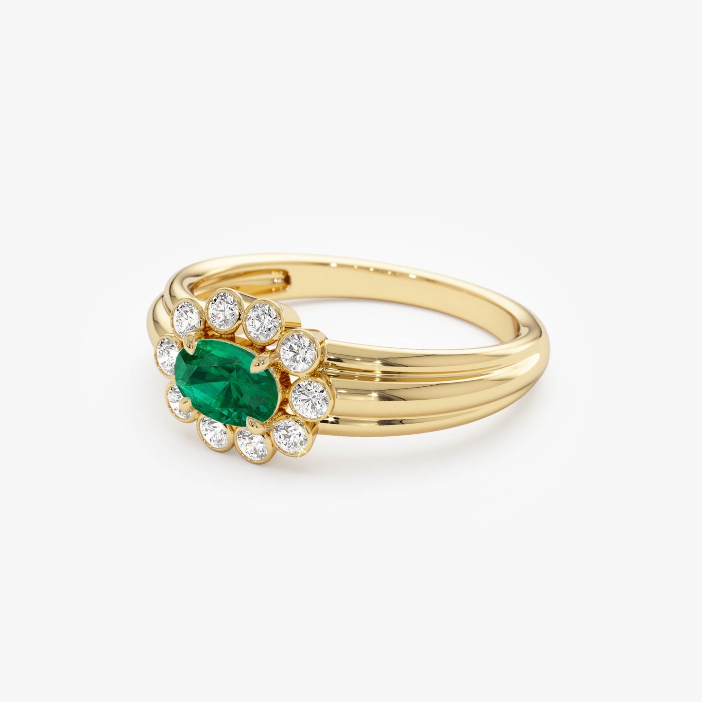 14k Oval Shaped Emerald with Bezel Hale Setting Ring - Geum Jewels