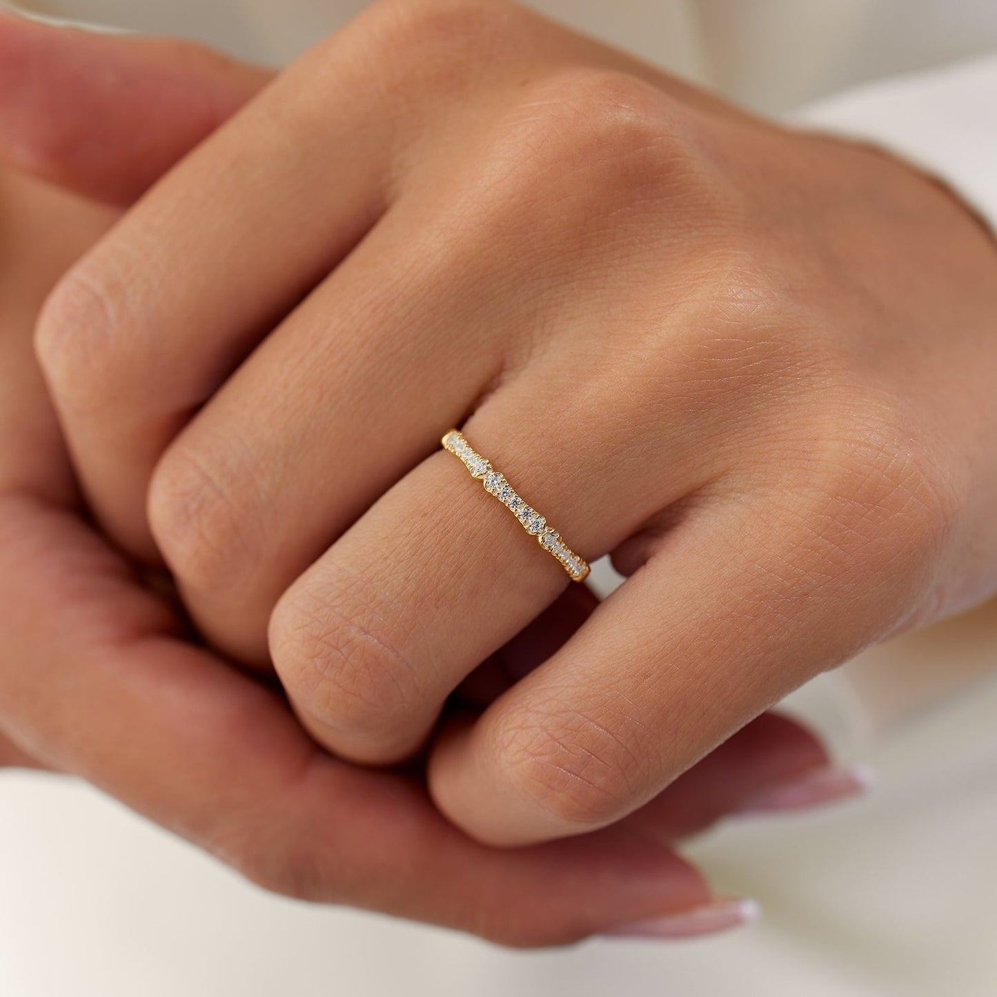 14k Pave Diamond Bamboo Ring