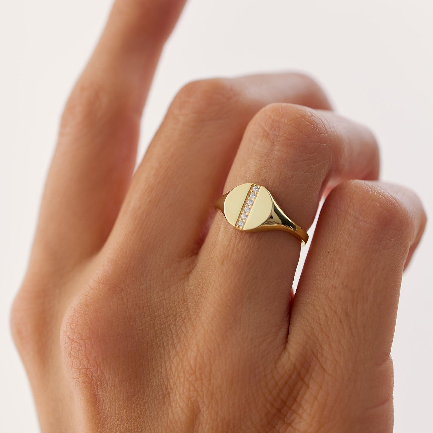 14k Pave Diamond Line Signet Pinky Ring