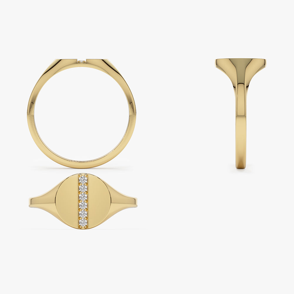 14k Pave Diamond Line Signet Pinky Ring