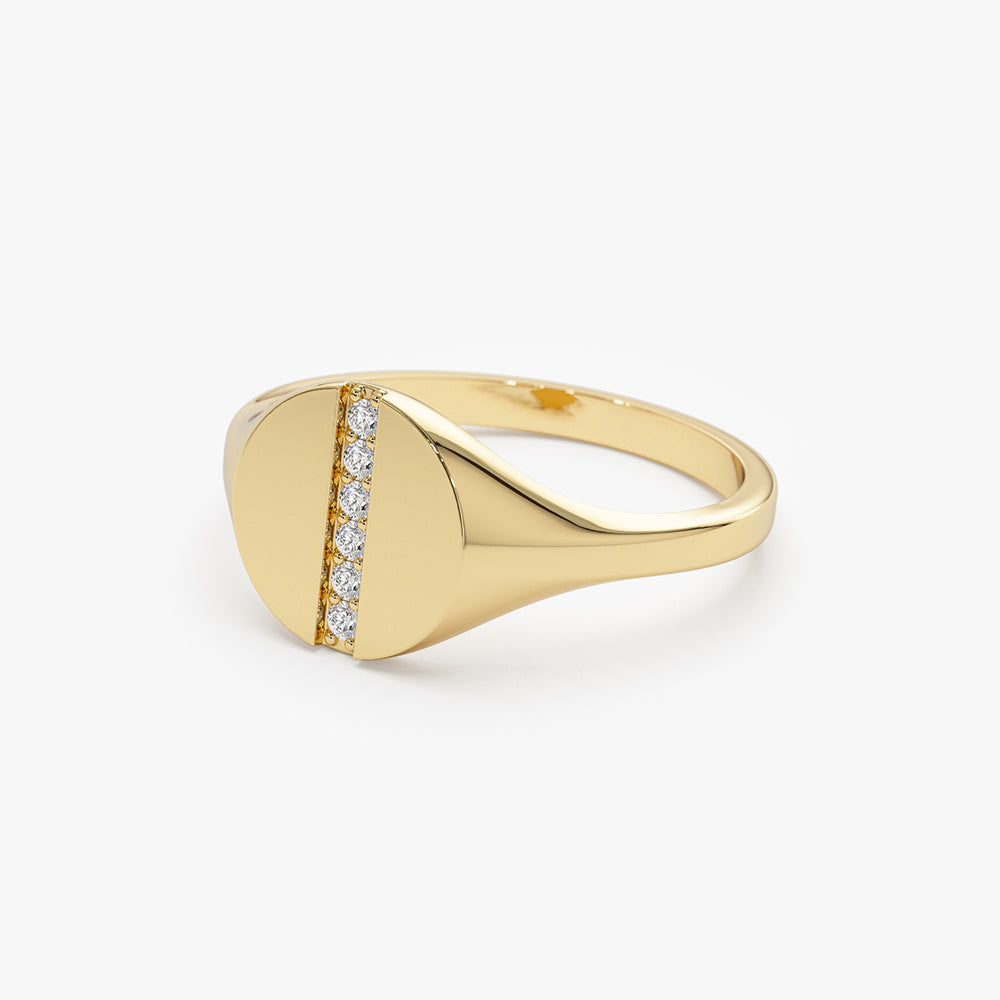 14k Pave Diamond Line Signet Pinky Ring - Geum Jewels