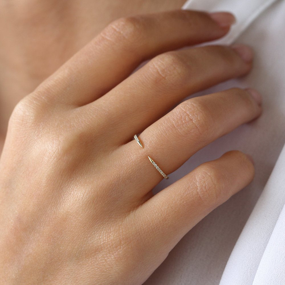 14k Pave Diamond Open Cuff Claw Diamond Ring