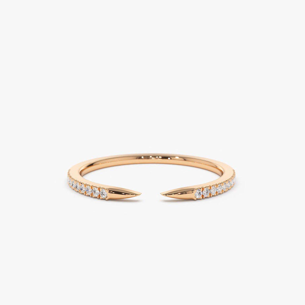14k Pave Diamond Open Cuff Claw Diamond Ring - Geum Jewels