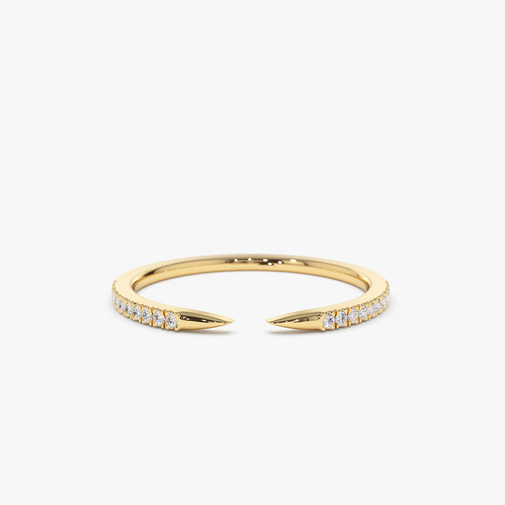 14k Pave Diamond Open Cuff Claw Diamond Ring - Geum Jewels
