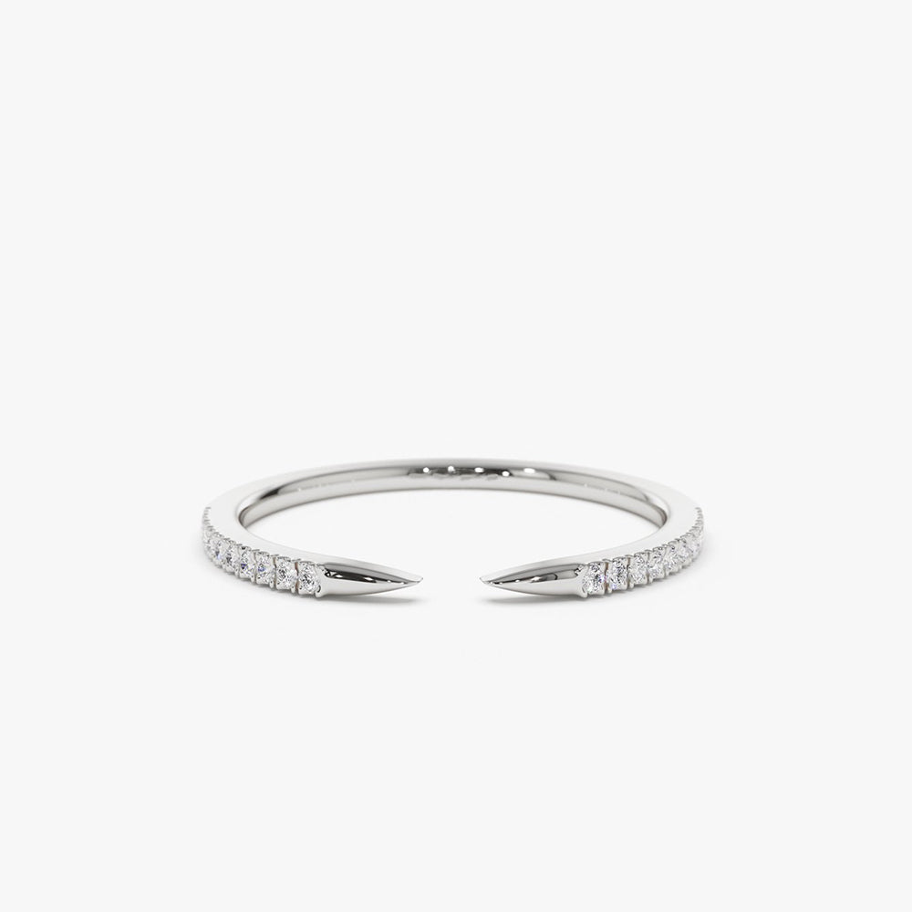 14k Pave Diamond Open Cuff Claw Diamond Ring - Geum Jewels