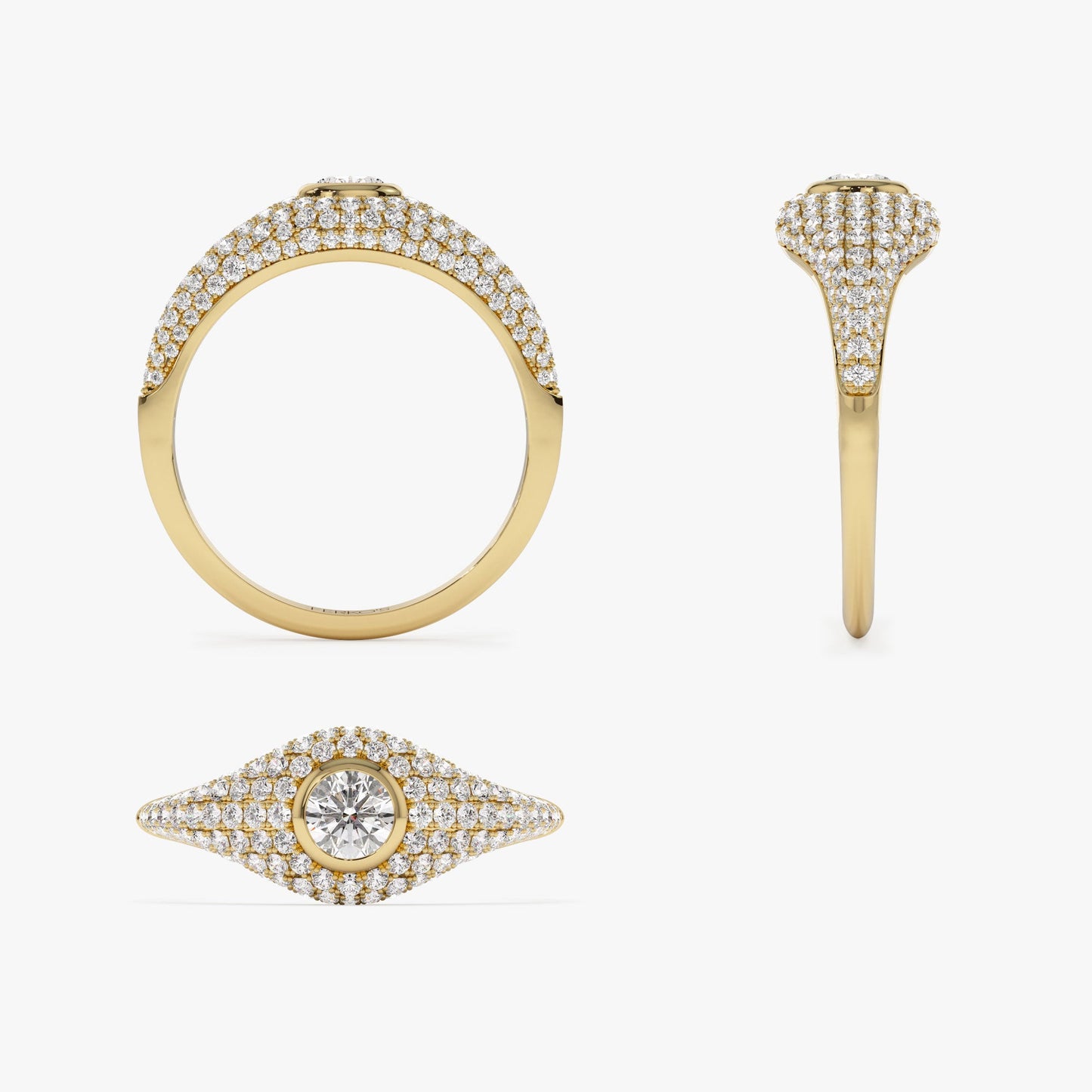 14K Pave Setting Round Diamond Signet Ring
