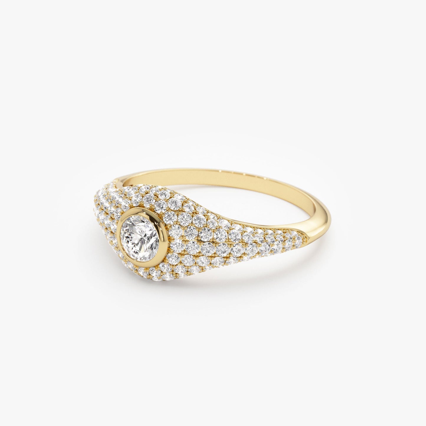 14K Pave Setting Round Diamond Signet Ring - Geum Jewels
