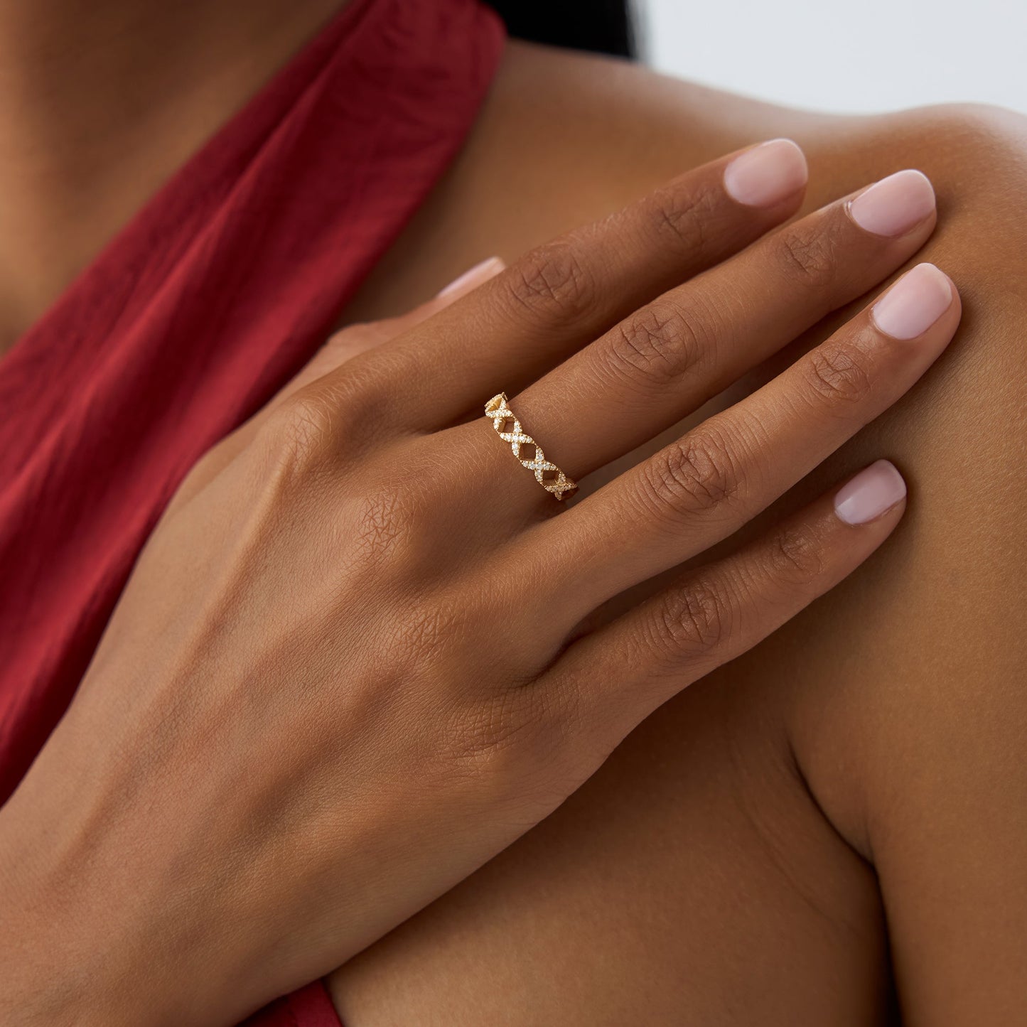 14k Pave Setting Round Diamond X Ring