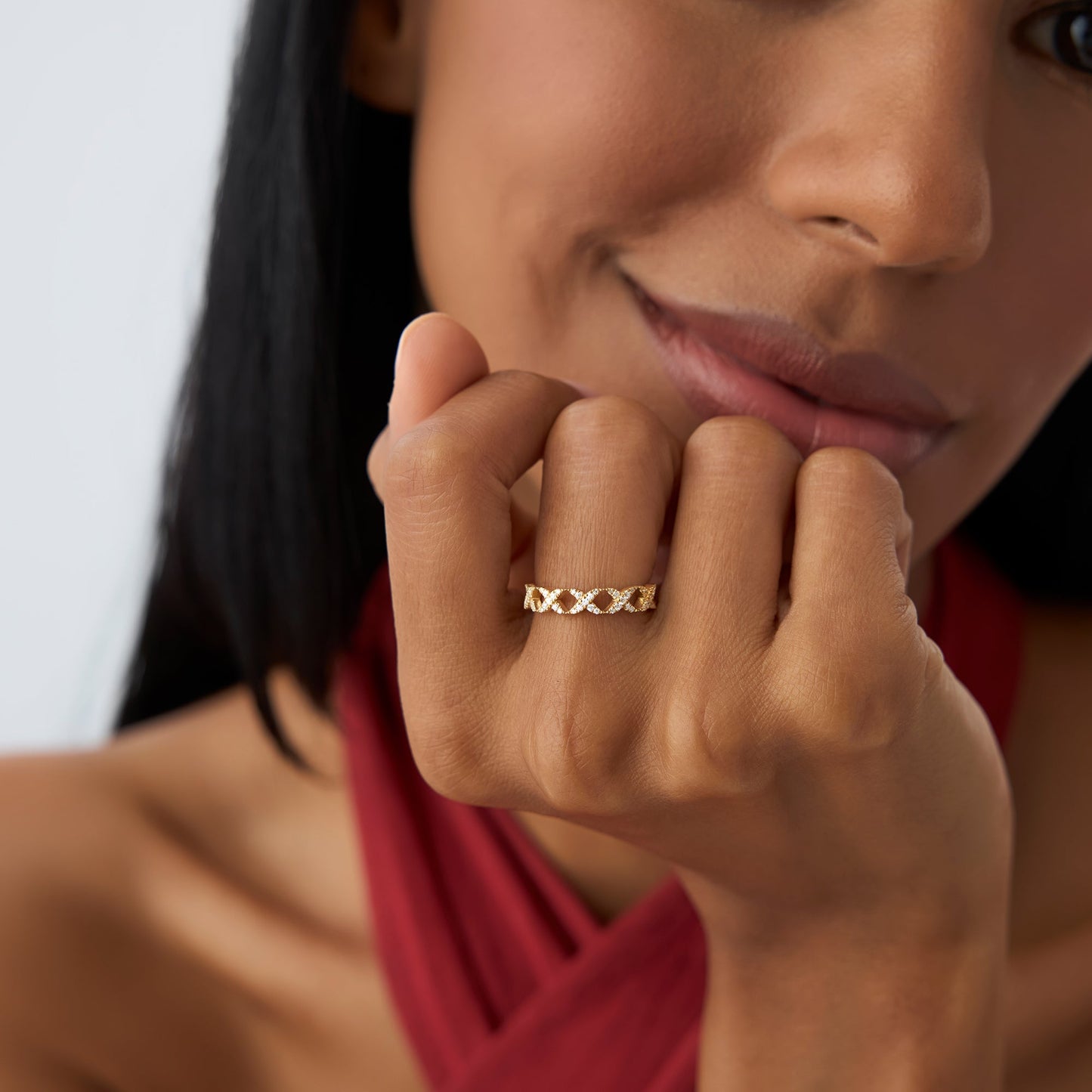 14k Pave Setting Round Diamond X Ring